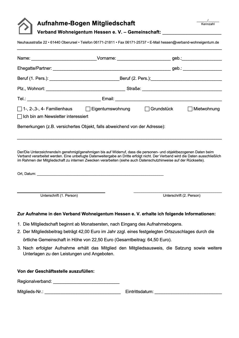 Aufnahmebogen verbandW